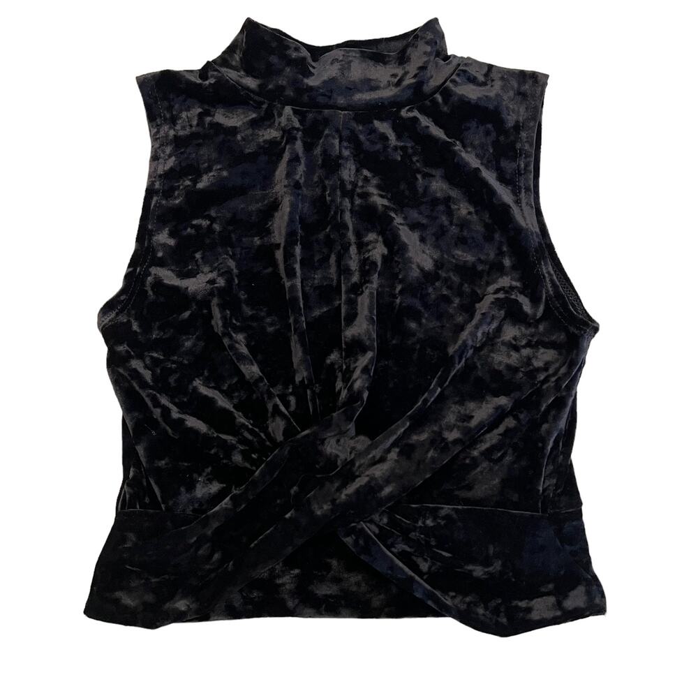 Aqua Black Crushed Velvet Twist Front Crop Top Medium